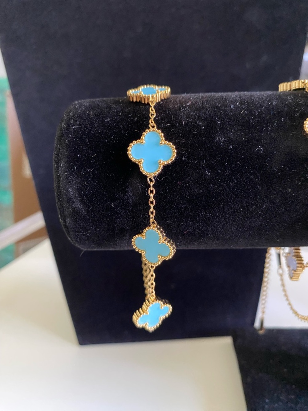 Gold-Plated Turquoise Clover Bracelet